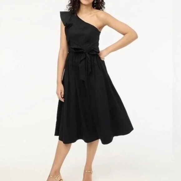 NWT J.Crew Factory Women's Sz 12 Black One-Shoulder Midi Dress CA430 Stretch - Picture 1 of 13